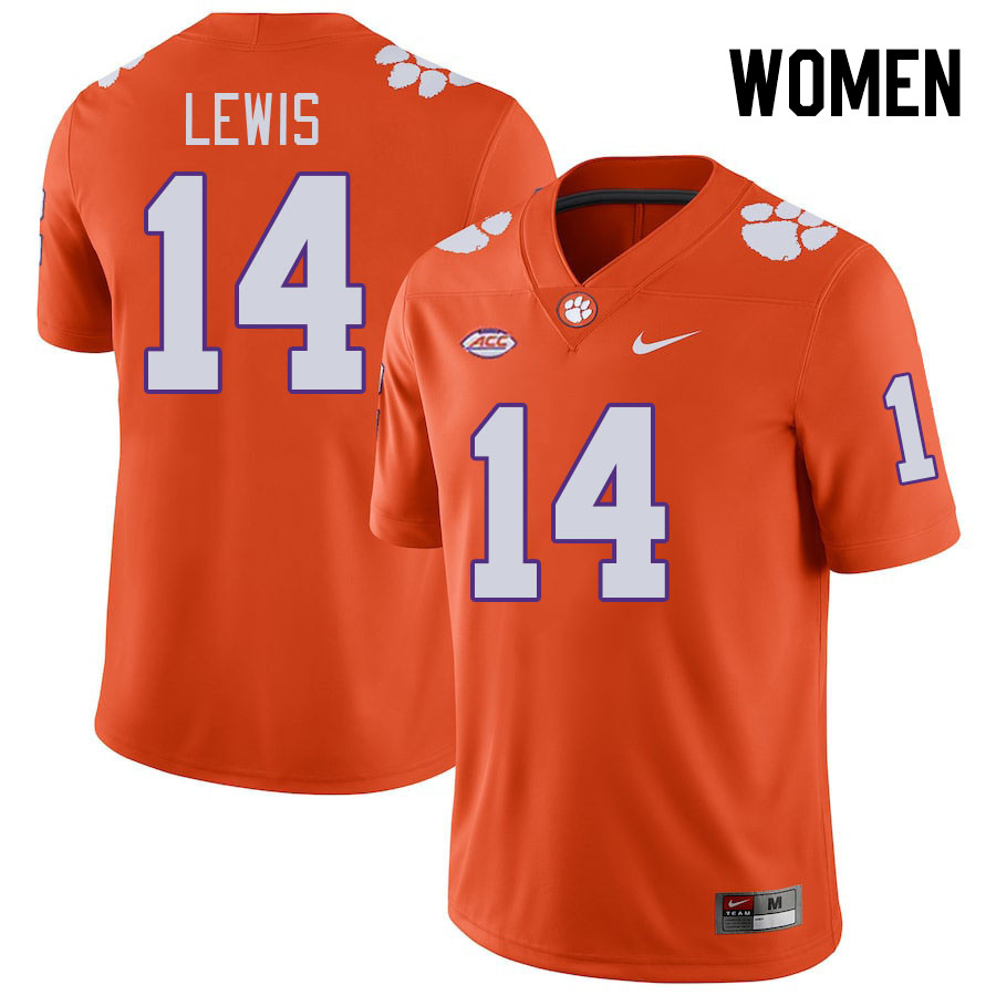 Women's Clemson Tigers Shelton Lewis #14 College Orange NCAA Authentic Football Stitched Jersey 23MI30WQ